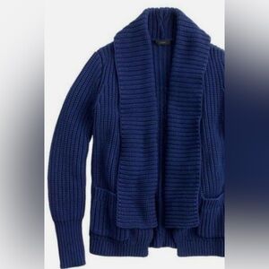 J.Crew Rib Knit Open Front Shawl Collar Chunky Knit Sweater/Cardigan - Blue